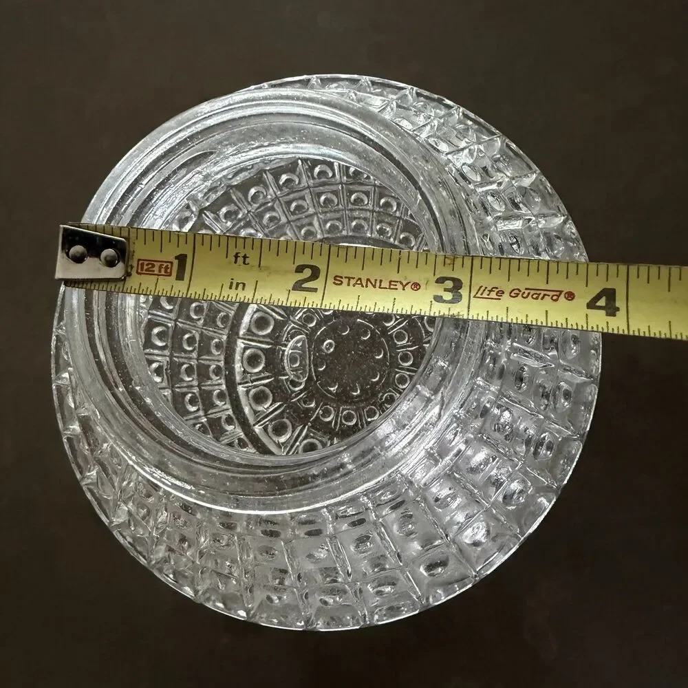 Vtg Waffle Block Pattern Flush Mount Clear Glass Ball Globe Shade Light Fixture